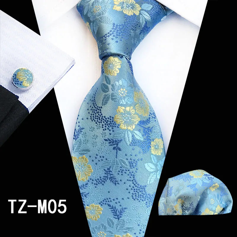 M05 Ricnais Мода 8 см мужской шелковый галстук красный зеленый цветочный носовой платок запонки шелковый галстук бизнес Свадебный шейный комплект галстуков подарок - Цвет: M05