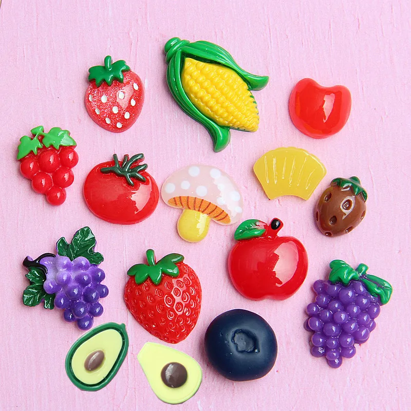 

10Pcs/lot Kawaii Fruit Flat back Resin Cabochon Flatbacks Simulation Avocado Grape Craft DIY Scrapbooking Phone Case Decoration