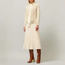 Новая зимняя Темпераментная Женская простая однотонная полосатая вязаная плиссированная юбка для женщин