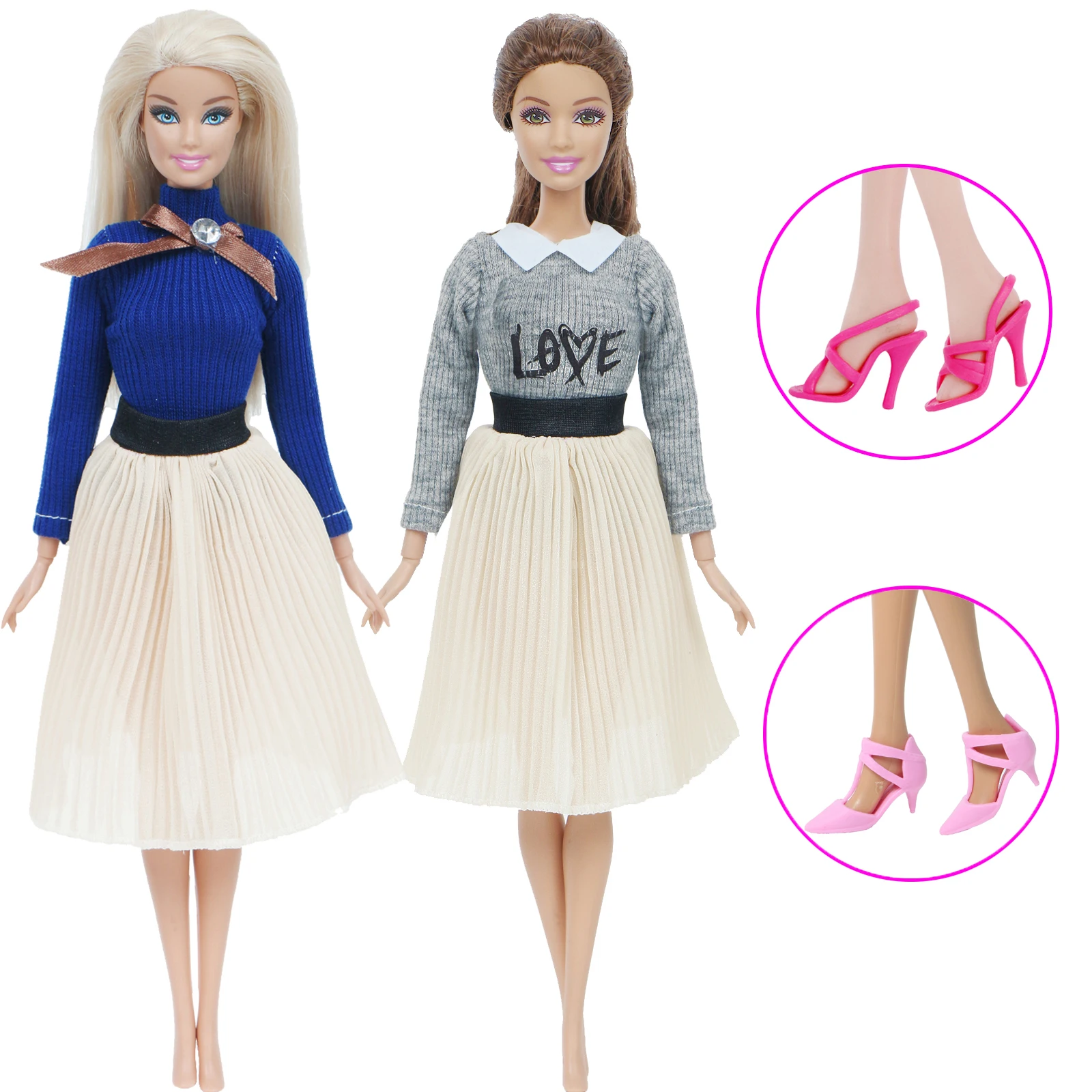 2 х Модные офисные женские наряды платье + свитер Блузка Обувь Одежда для куклы