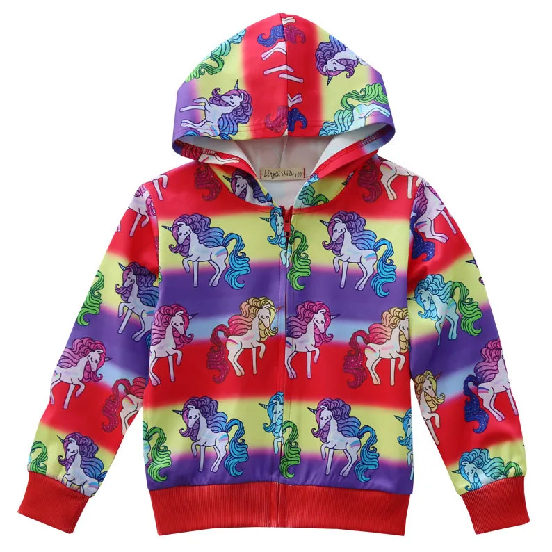 Детская одежда для девочек, худи с изображением радуги и единорога для девочек, осенний свитер на молнии для маленьких девочек, зимняя одежда - Цвет: 35002