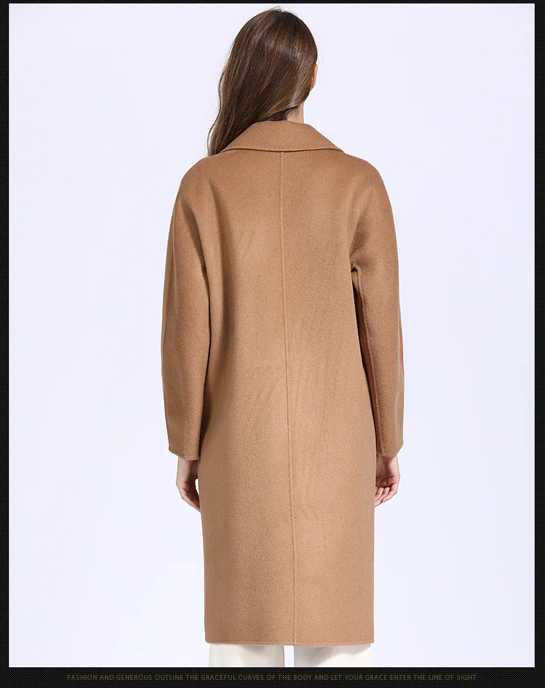 Новое поступление, ручная работа, двустороннее шерстяное классическое двубортное Свободное длинное кашемировое шерстяное пальто, женские зимние пальто