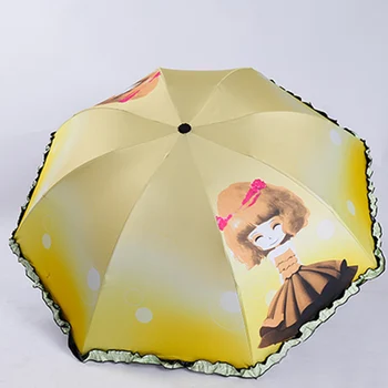 

Umbrella for Kids Cartoon Cute Girl Children Lace Black Coating Anti-UV Sun Umbrella Kids 3 Folding Umbrella Rain Women W