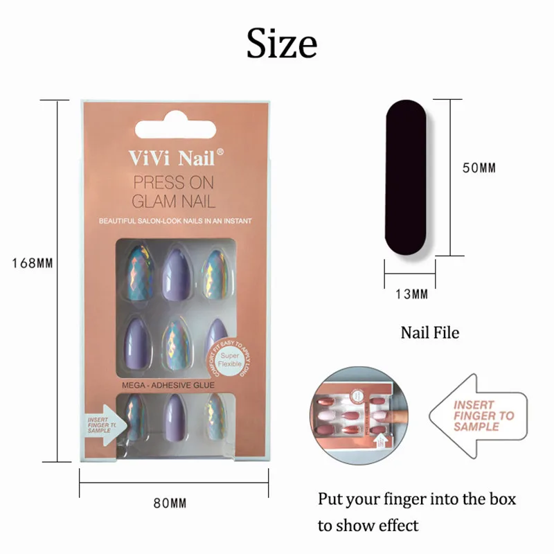 24Pcs Light gray Fish Scale Laser gradient Fake Nails Pre-design Short Full Cover False Nail Tips Finished Nails Art Tips - Цвет: BNS-PNT-0064-R-E190