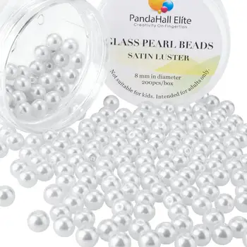 

1 Box 8mm White Tiny Satin Luster Glass Pearl Beads Round Loose Beads 200pcs/box