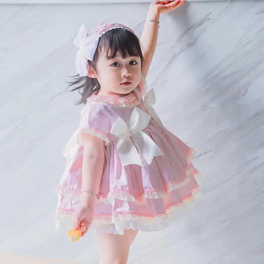 

2019 New Spanish vintage Lolita Girl Dress Lace Bow Spliced Princess Tutu Dress Birthday Gown Modis Kids Clothes Vestidos Y1907