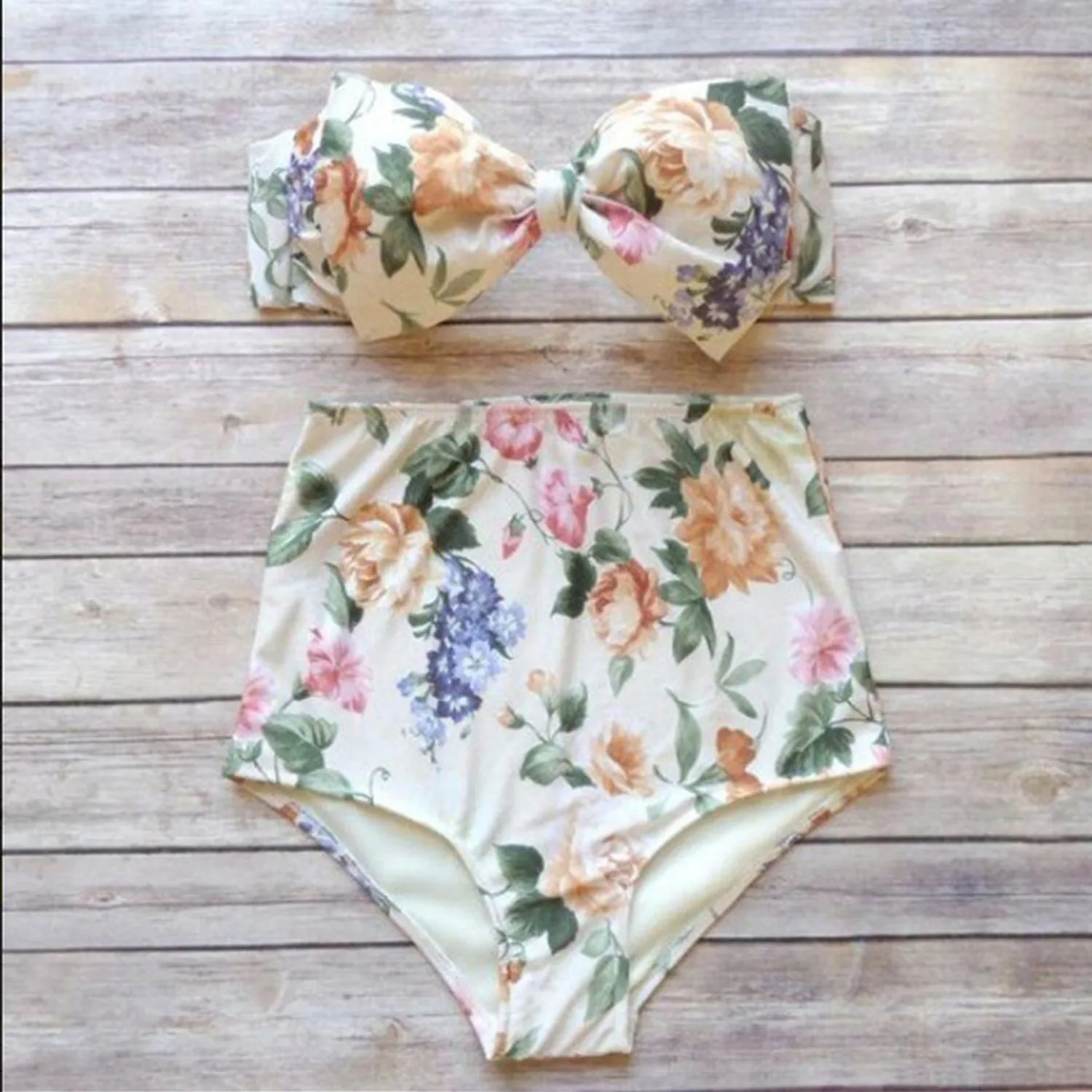  Two-piece Swimming Suit Bikini Will Code High Waist Bow Sexy Tether Swimwear