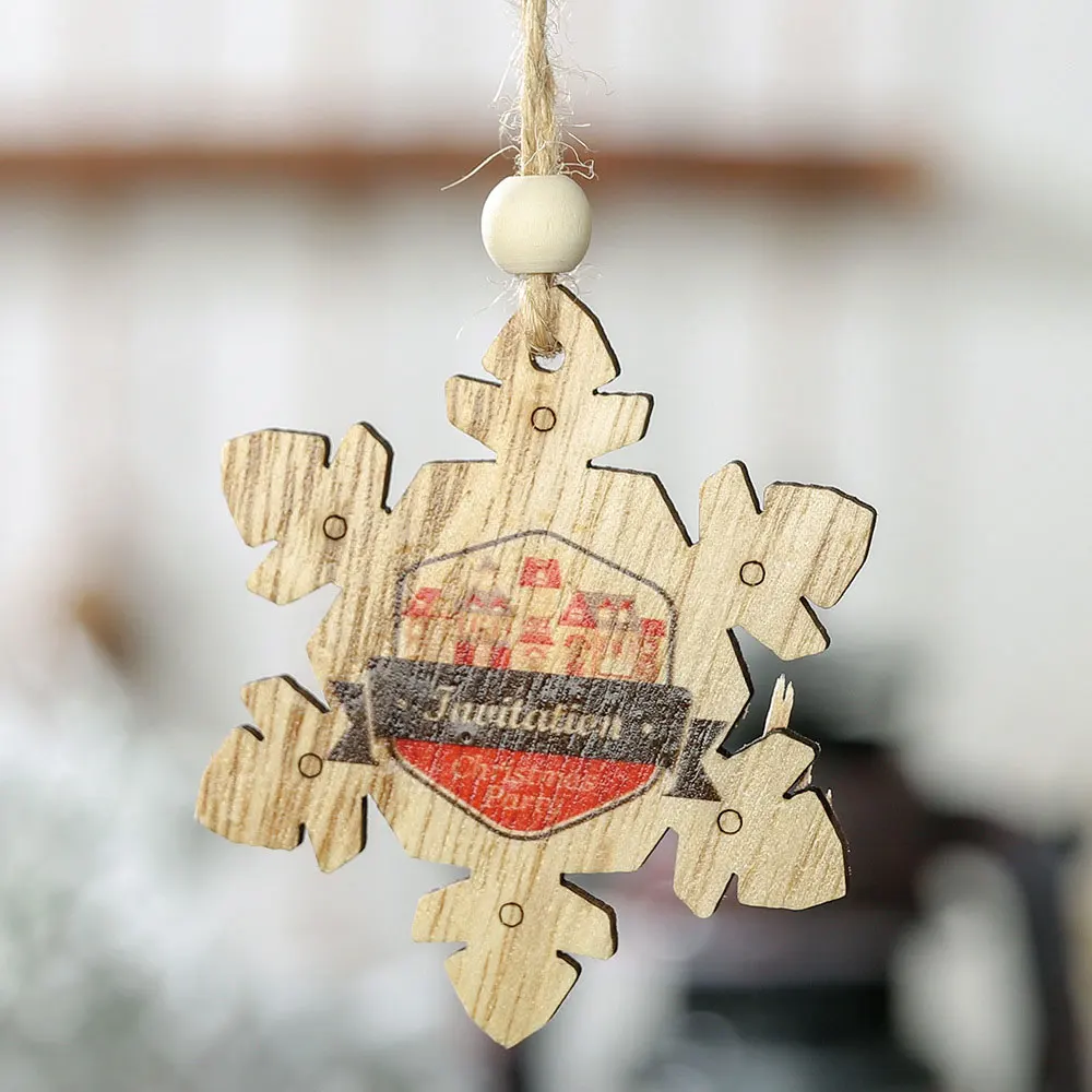 

Christmas Tree Tag Christmas Home Decorations Wooden English Letters Snowflake Pendant Creative Painted Snowflake Tree Tag 2Pcs