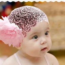 Детская сетка для волос для девочек с двойным цветком, кружевная лента для волос, головной убор, Детские аксессуары для волос, Детские Ленточные резинки для волос