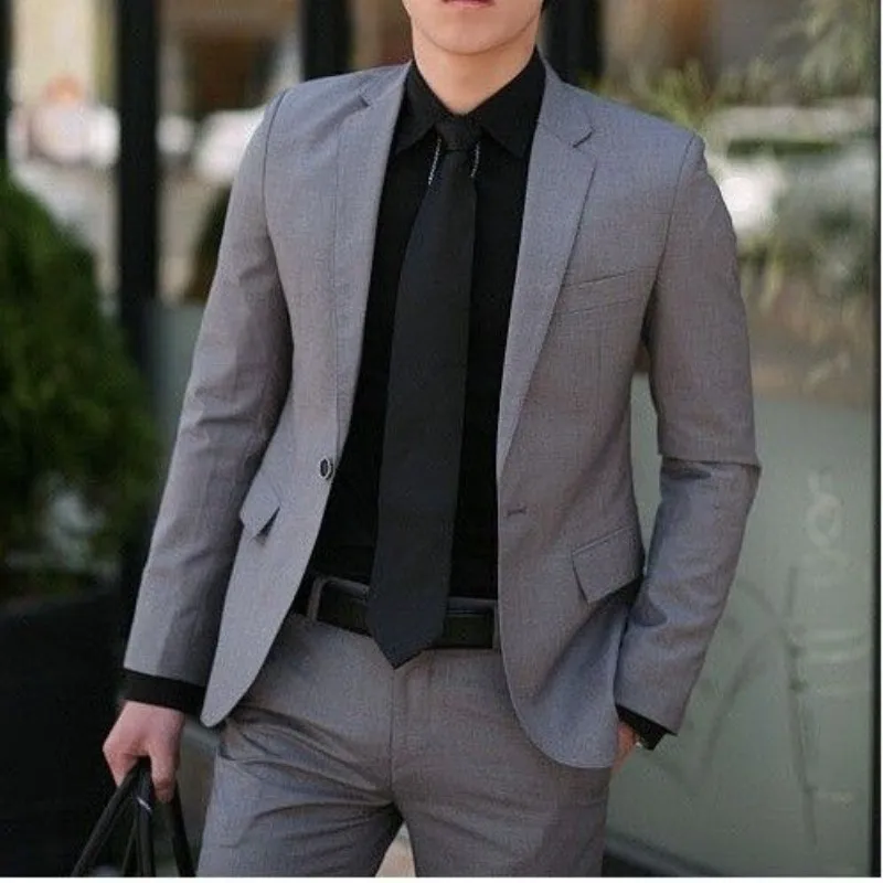 

2020 Latest Coat Pants Designs Gray Formal Wedding Suits For Men Custom Made Groom 2 Pieces Slim Fit Terno Jacket+Pants
