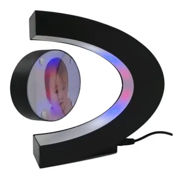 

C shape Electronic Magnetic Levitation Floating Globe Photo Frame Blue light US Plug Birthday Gift Xmas Decor Wedding Gift