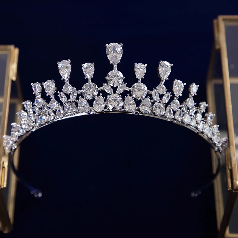 

European Royal Full Zircon Bridal Tiaras Crowns Plated Crystal Wedding Hairbands For Brides Bridesmaid Jewelry