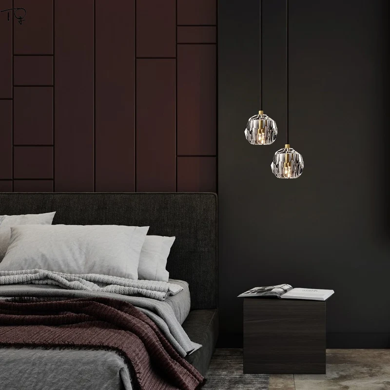 Simple Modern K9 Crystal Ball Pendant Light Art Designer Luxury Lustre Led Hanging Lamp Bedside Bedroom Living Room Study Studio