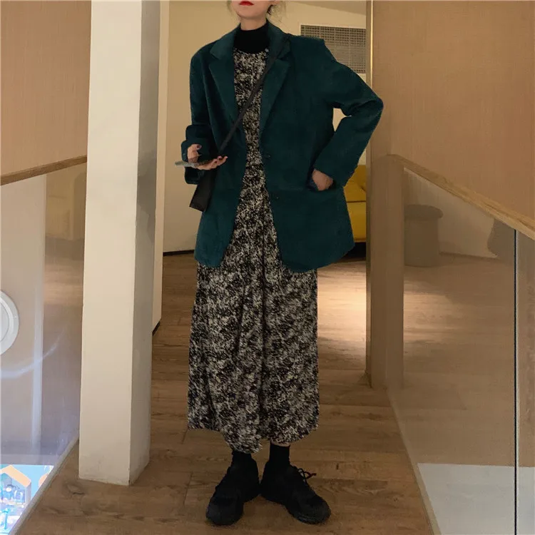 

3pcs high-necked render unlined upper garment of broken beautiful dress corduroy blazer