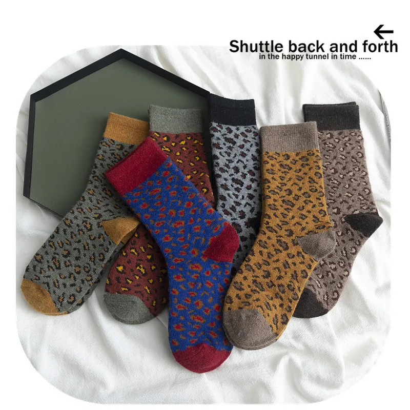 Модные женские шерстяные носки с леопардовым принтом, персональные удобные женские носки, сохраняющие тепло, уличная одежда, оригинальные носки