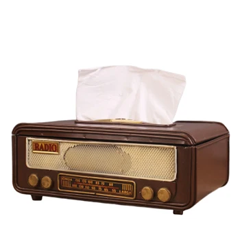 

Retro Radio Shape Tissue Paper Box Napkin Storage Box Container Paper Towel Holder Tissue Box for Home Bar Office