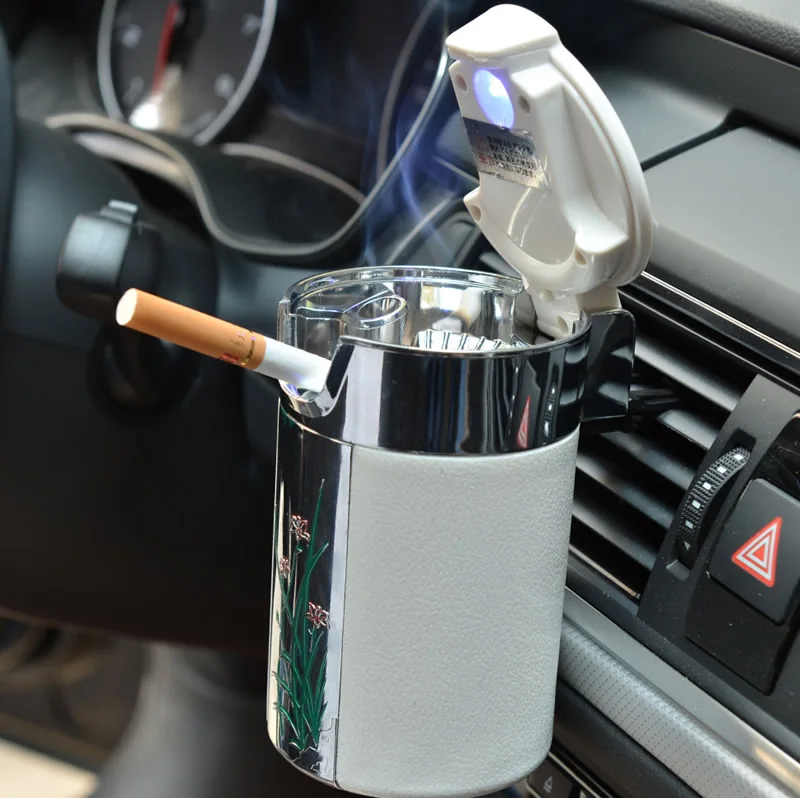 

1pc Portable Car Ashtray With LED Cigarette Smoke Car Ashtray Blue LED Light Smokeless Ashtray Cigarette Holder Anti-Slip Rubber