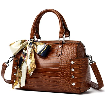 

Crocodile Pattern Tote Bags For Women 2019 Messenger Shoulder Bag Female Fashion Ribbon Bow Crossbody Handbag Ladies New Arrival