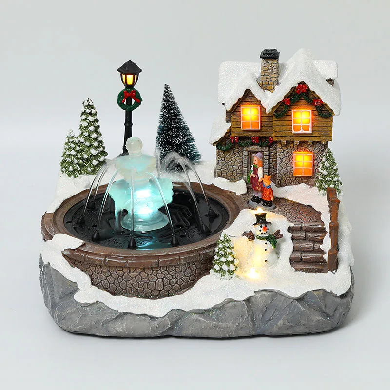 

1PCS Christmas Village Decoration Snow House Xmas Music Luminous House Can Spray Water Christmas Ornaments New Year Home Decor