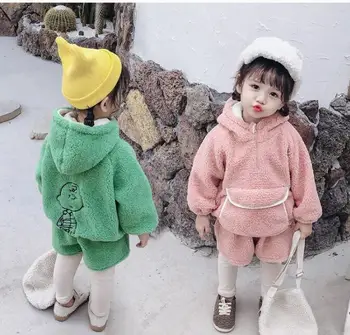 

Little girl back plus fleece new winter 2019 Korean hoodie two-piece set