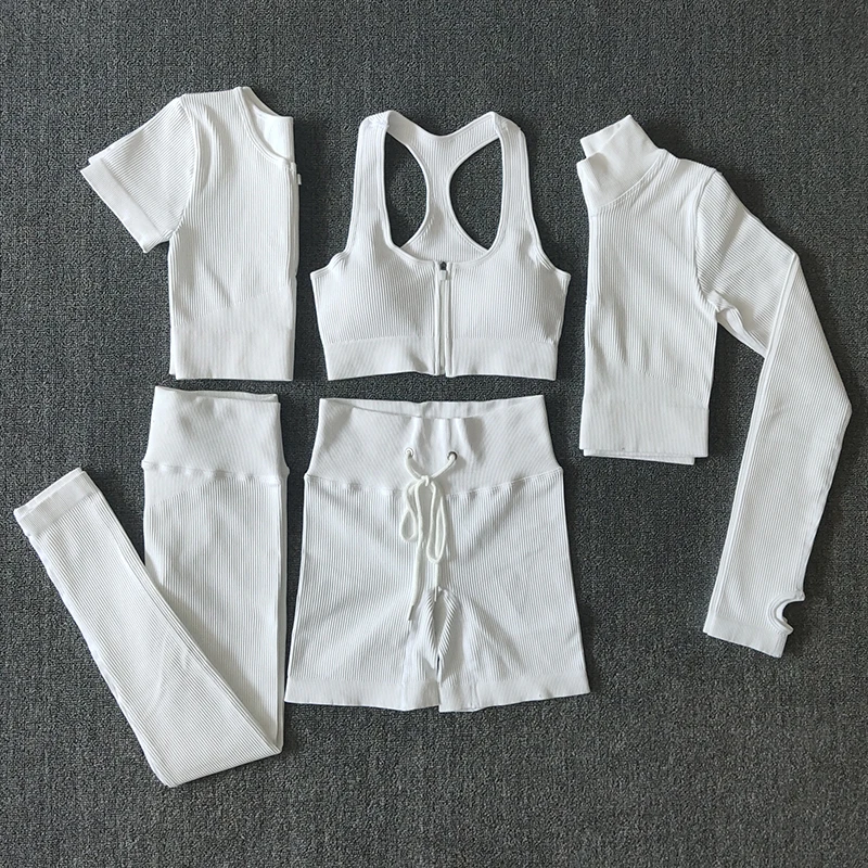 Seamless Women Yoga Set Workout Sportswear Gym Clothing Zipper Long Sleeve High Waist Leggings Fitness Bra Athletic Sports Suits