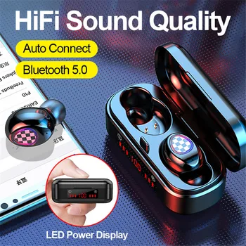 

V7 TWS Bluetooth headset wireless Earphone 5.0 Touch Control Waterproof 6D Stereo sport Music Headset 300mAh Charging box