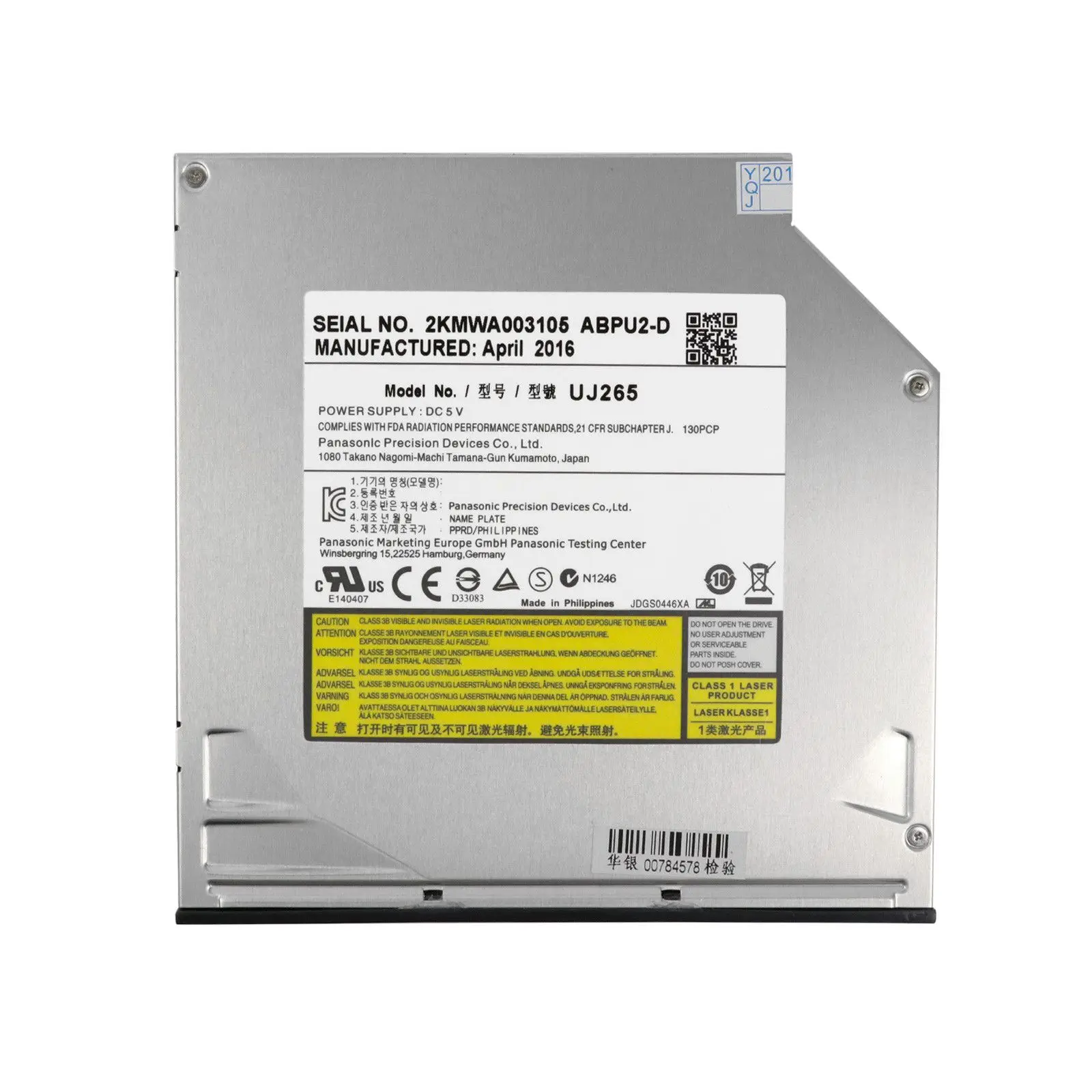 Panasonic Uj265 Slot Load Bluray Burner Player 12.7mm Sata Optical