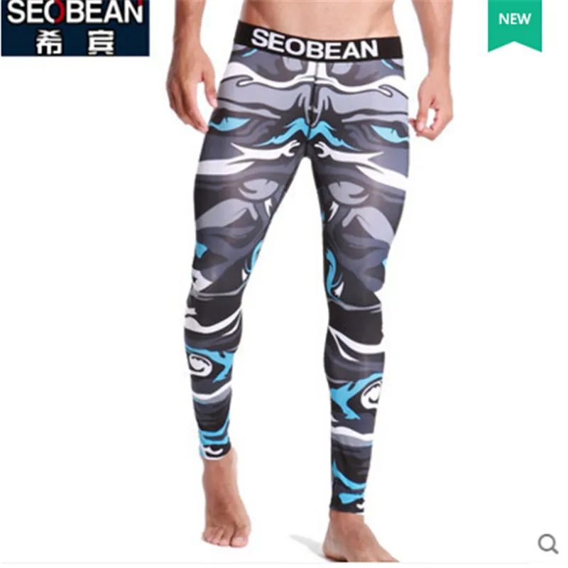 New Seobean men's  long johns warm tight low-waist themal  fashion decorative pattern legging 3 colors