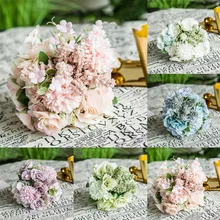 New Style Wedding Bouquet Flowers Bride Holding Flowers For Decor Cloth Artificial Colorful Rose With Leaves Fashion Hot
