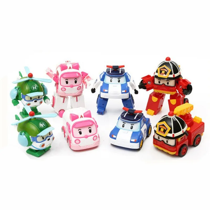 4 шт./лот Детские корейские игрушки Robocar Poli трансформация янтарный Рой фигурка для