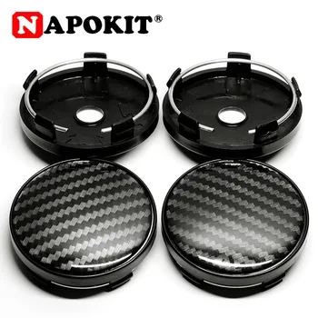 

4pcs High Quality ABS Black 60mm Diameter with 56mm Carbon Fiber Pattern Logo Car SUV Wheel Center Hub Cap Cover Car Accessories