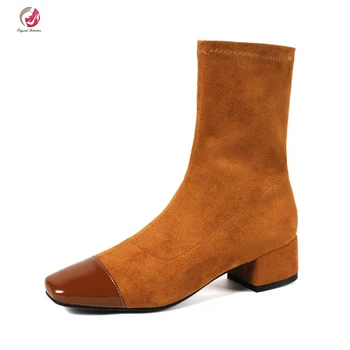 

Original Intention 2019 Stylish Women Flock Ankle Boots Square Toe Square Heels Boots Fashion Shoes Elegant Woman Size 3-10.5