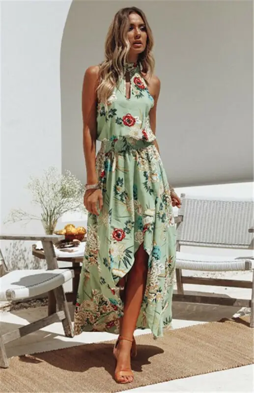 Женское летнее длинное платье Boho Макси Вечернее пляжное Бандажное Платье