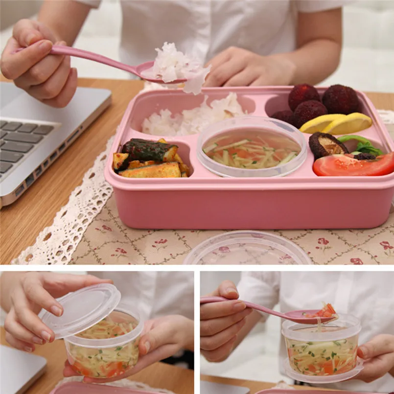 Открытый Ланч-бокс с ложкой 5 с отделениями Бенто-бокс Microwavable пластиковый Ланч-бокс контейнер для еды Lonchera Lancheira 30JULY29