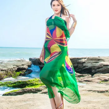 

2019 NEW 140x190cm Pareo Scarf Women Beach Sarongs Beach Cover Up Summer Chiffon Scarves Geometrical Design Plus Size Towel