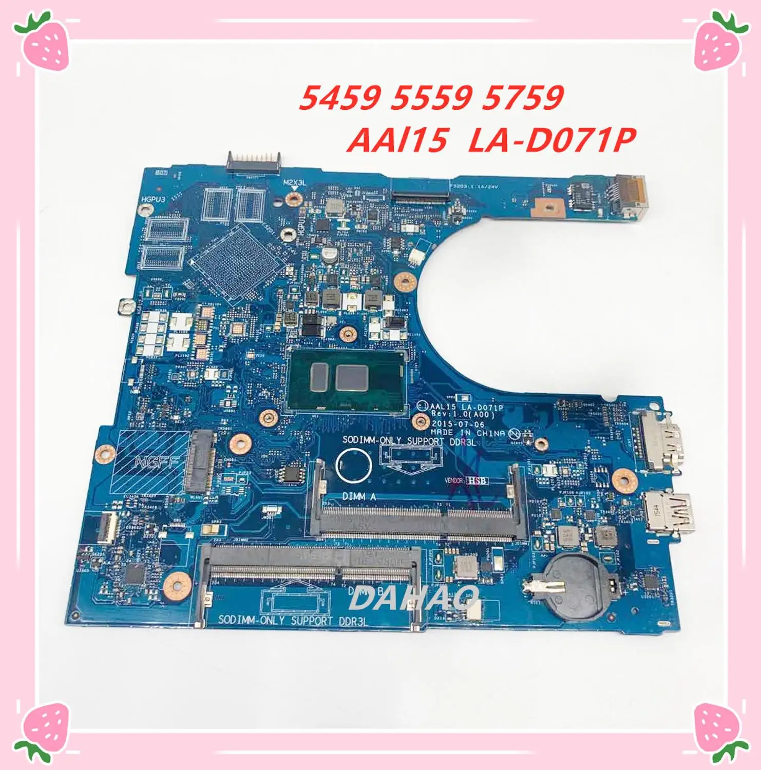 Оригинальная материнская плата для ноутбука DELL 15 5459 5559 5759 с SR2EU CN 027G19 DDR3 100%