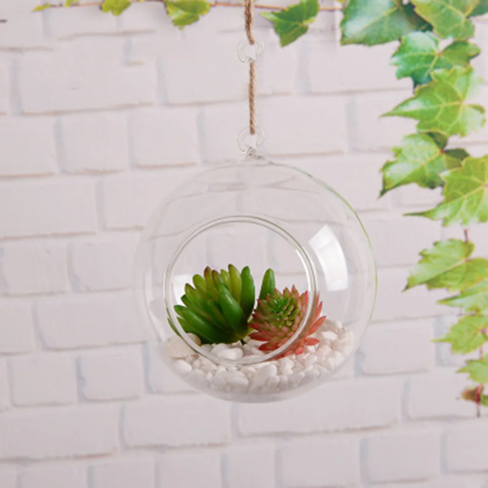 Hanging Glass Candle Holder 1pc 8/10cm Clear Ball Tealight Globes Terrarium Wedding Candlestick Vase Home Bar Decor
