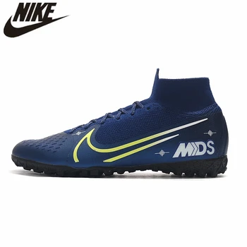 

Nike Mercurial Superfly 7 Elite MDS TF Football Cleats Boots Knitting Turf Soccer Shoes High Sneakers Women Blue Boots