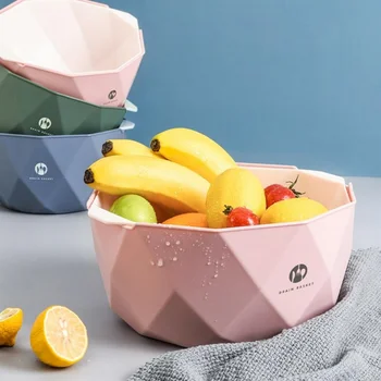 

Kitchen Drain Basket Plastic Double Fruit Noodle Vegetable Storage Basket Organizer Bowl Rice Washing Colander Kitchen Strainer