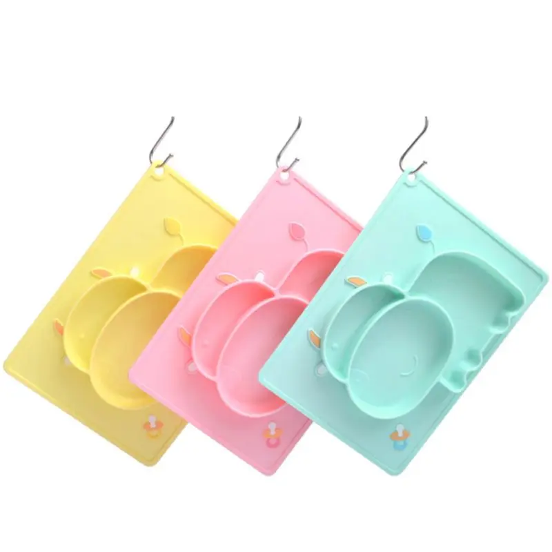 Cartoon Cow Anti Slip Silicone Food Plate Bowl Babies Toddlers Kids Feeding Tray Non-odor Easy Cleaning Household Accessory