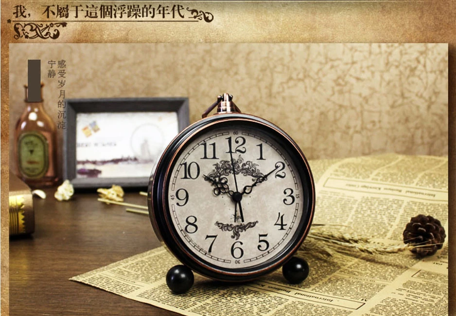Ретро Будильник металлический Бронзовый высокой четкости цифровой немой сиденье Висячие двойного использования домашняя отделка спальни ночные часы