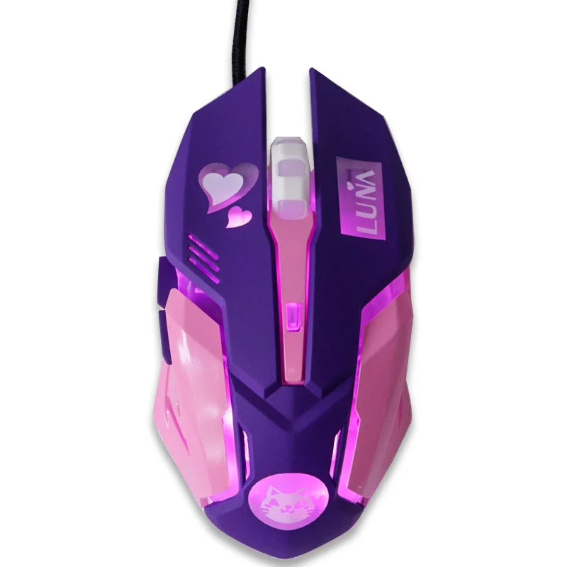 USB Wired Gaming Mouse Pink Computer Professional E-sports Mouse 2400 DPI Colorful Backlit Silent Mouse for Lol Laptop Pc（#black） 