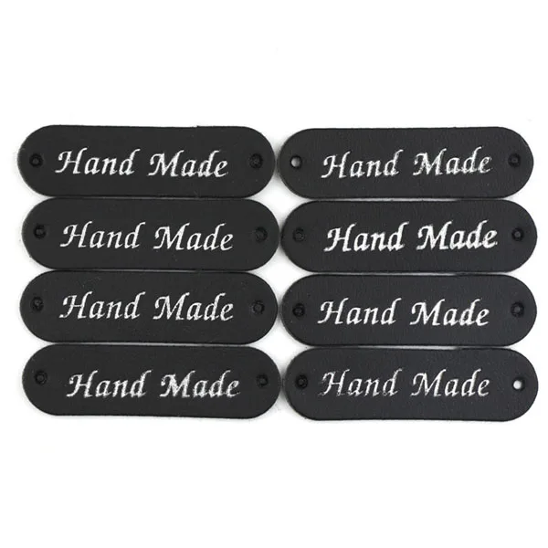 50Pcs Wholesale Label Brown/Yellow/Black/White Handmade Tags Clothing Labels Hand Made Leather Tags Hat Scarf Gift Decoration - Цвет: Black