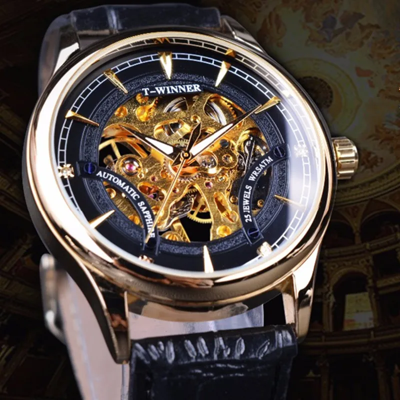 

Montre Homme WINNER Men Luxury Automatic Mechanical Watch Fashion Skeleton Watch Gold Watches Male Clock Horloges Mannen