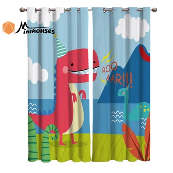 

Cute Dinosaur Cartoon Curtains Window Living Room Curtains Kitchen Indoor Window High Blackout Curtain