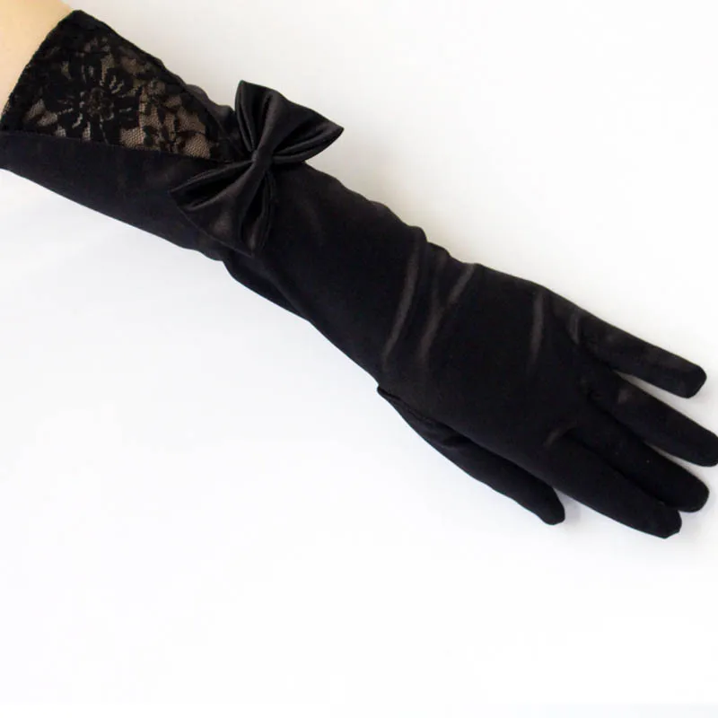 Novia Цветочные кружевные перчатки для женщин черные атласные с бантом уникальные длинные свадебные перчатки до локтя перчатки akcesoria slubne ST307