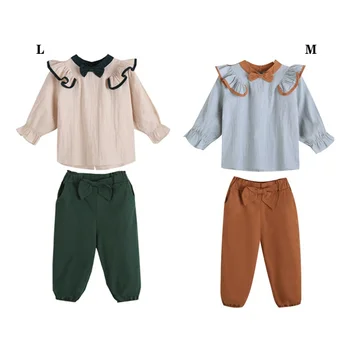

2019 Autumn Baby Girls Cute Casual Flare Sleeve Bowknot Design Blouse Tops+Pants Suits Costume Set