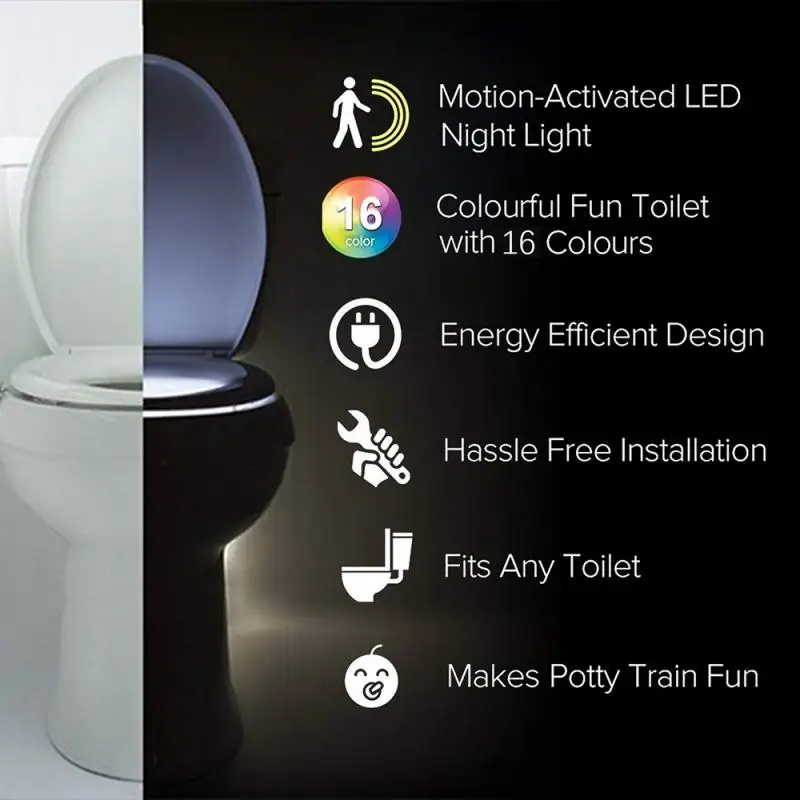 Smart движения PIR Сенсор сиденье для унитаза Ночной светильник 8/16 Цвета Водонепроницаемый Подсветка для унитаза светодиодный светильник WC Туалет светильник