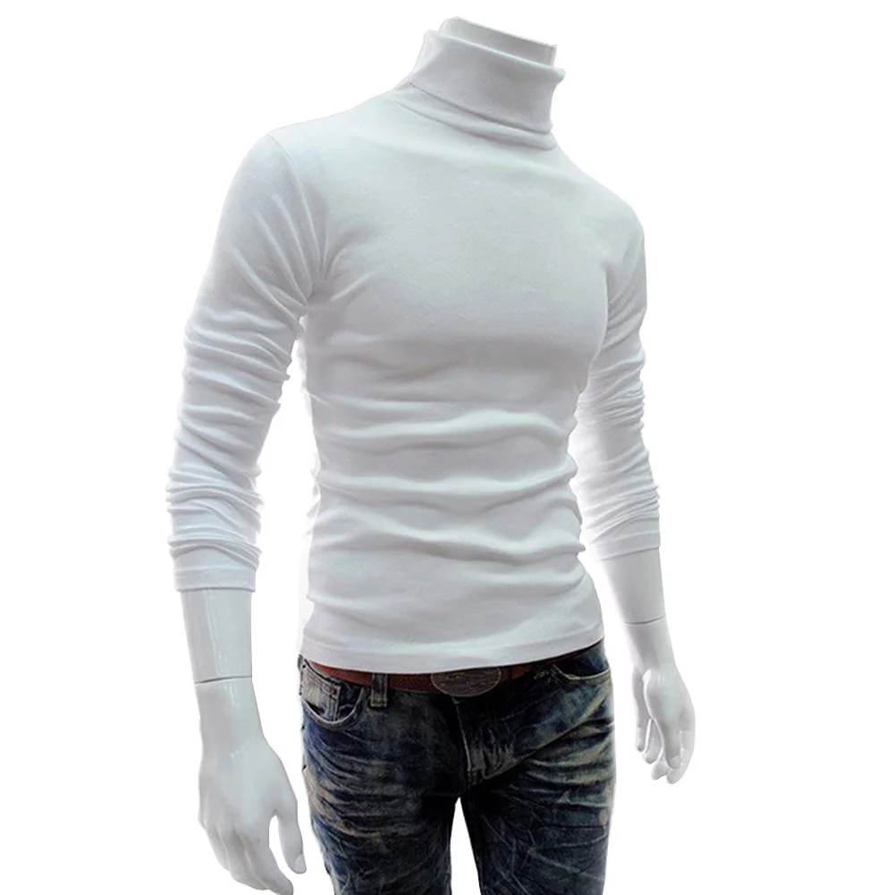 Men Autumn Solid Color Long Sleeve Turtle Neck Knitted Slim Bottoming Shirt