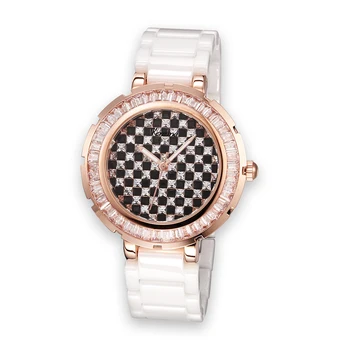 

FULL CRYSTAL LADY WOMEN'S CERAMIC WATCH JAPAN QUARTZ CHECKERBOARD RHINESTONES HOURS FINE CLOCK GIRL'S LUXURY BIRTHDAY GIFT